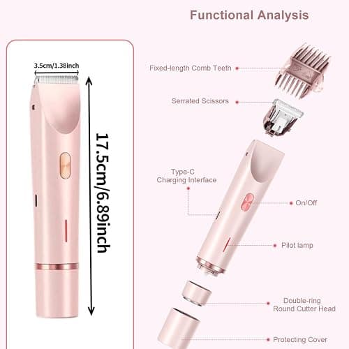 Bikini Trimmer for Women,2 in 1 Dual Head Bikini Shaver & Body Shaver,Cordless & Waterproof Electric Bikini Trimmer for Women, Painless Hair Removal with Silky Glow Finish,Pink3 thumbnail 7