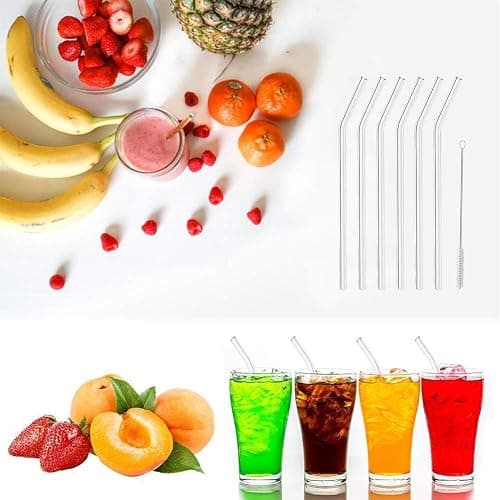 DAMCONME Glass Straws 6 Pack,Reusable Clear Drinking Straws Set-6 Bent Straw, with 1 Cleaning Brush, Reusable Straws for Glass Cups, Iced Coffee Cups with Lids,Smoothie Cup thumbnail 6