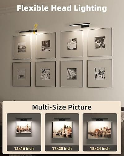 EZVALO Picture Light for Wall, Built-in 4800mAh Rechargeable Wireless Battery Lights for Painting, 16In Dimmable Remote Magnetic LED Art Light, Colors Temperatures, for Gallery, Living Room(Black-3P) thumbnail 4