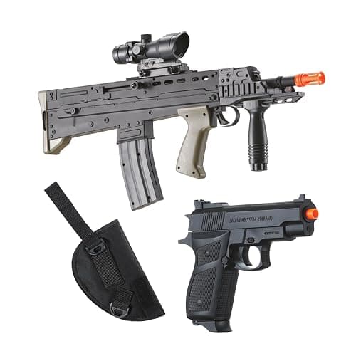 GoldenBall Airsoft L85 Spring-Powered Rifle and M77 Pistol Starter Kit with Holster (Black) - Image 1