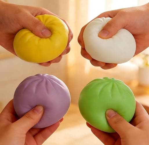 Dumpling Squishy,Dumplings Stress Balls Fidget Sensory Toy,Dumplings Stress Fidget Sensory Balls with Food Steamer,Easter Gift,Birthday Gift (White + Green) thumbnail 5