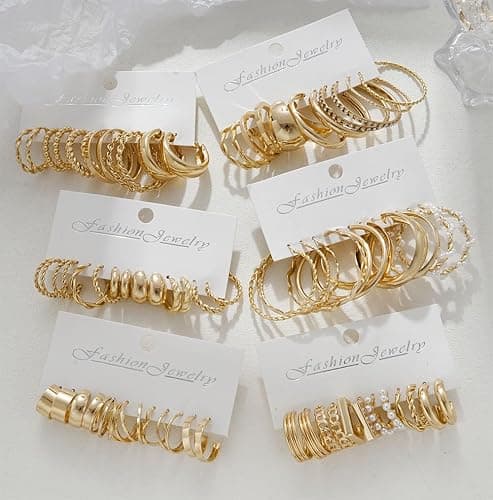 36 Pairs Gold Hoop Earrings Set for Women, Chunky Gold Earrings Multipack, Trendy Hypoallergenic Silver Hoop Earring Pack (Gold) thumbnail 6