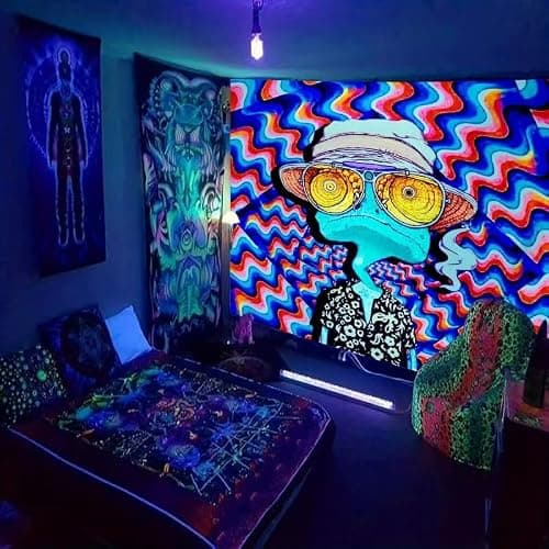 ADDWel Blacklight Frog Tapestry, Hippie Alien Tapestry Glow In The Dark, UV Reactive Black Light Upright Posters Wall Hanging for Bedroom Dorm Living Room Backdrop Decor - Image 1
