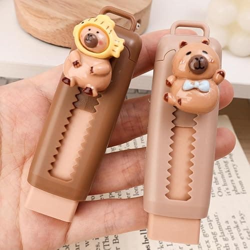 1Pcs Capybara Retractable Erasers, Cute Rubber Push-Pull Eraser, Pencil Erasers for Students Capybara Lovers School Office Supply Stationery (Random Color) thumbnail 3
