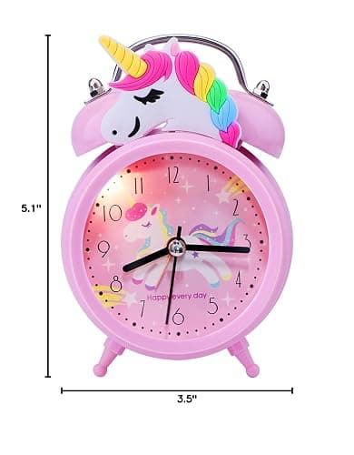 QearFun Unicorn Alarm Clock for Girls Kids, Cute Bedroom Decoration, Non Ticking Silent Second Hand, w/Backlight Super Loud Twin Bell, for Kids Toddlers Unicorn Gifts 1 thumbnail 2