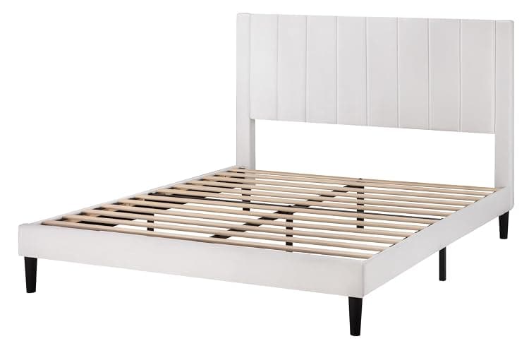 SHA CERLIN Full Bed Frame/Velvet Upholstered Platform Bed Frame with Headboard/Strong Wood Slats Support/Mattress Foundation/No Box Spring Needed/Easy Assembly/White thumbnail 8