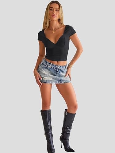 Trendy Queen Womens Summer V-Neck Backless Cute Tops Going Out Sexy Slim T-Shirts Y2K Clothes Corset Spring Outfits 2026 thumbnail 6