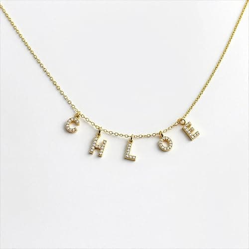 Crystal Spaced Letter Necklace, Initial Charm Necklace, CZ Diamond Alphabet Necklace, Zirconia Letter Charm Necklace, Sparkly Name Jewellery, Custom Dangle Initial Necklace, Drop Letter Necklace thumbnail 2