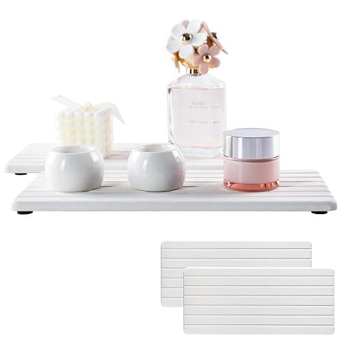NiuYichee 2 PCS Water Absorbent diatomite Coasters, 12.2" x 5.5" Water Absorbing Stone Tray for Sink, Stone Drying mat for Kitchen Counter, Stone soap Tray Used for Hand Soaps & toiletries & Plants - Image 1