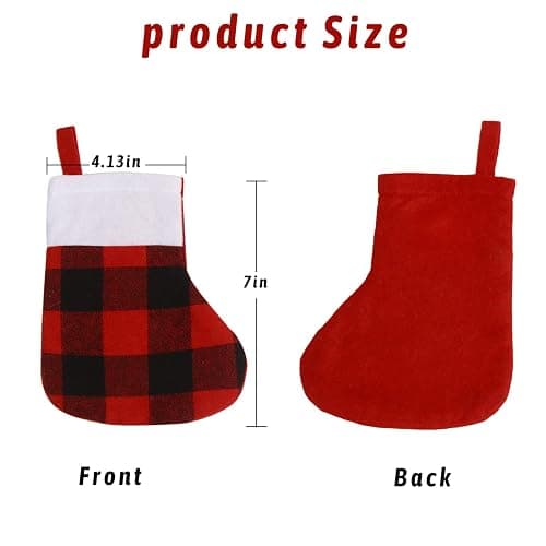 CCINEE 24 Pack Mini Christmas Stockings, 7” Red and Black Buffalo Plaid Xmas Stocking with Plush Cuff Small Hanging Stocking Decoration for Holiday Home Wall Fireplace Christmas Tree Decor thumbnail 3