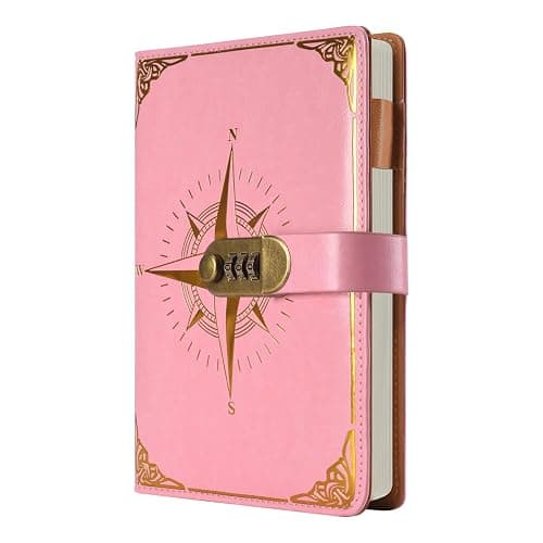 ARRLSDB A5 PU Leather Diary with Lock, Journal with Combination Lock Password Journal Locking Journal Diary (Pink) - Image 1