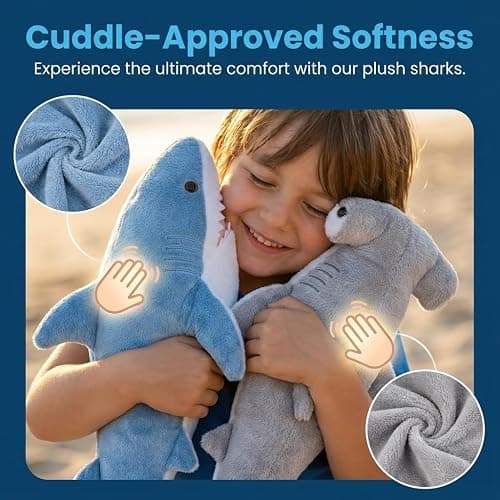 Bedwina Stuffed Animal Sharks - Pack of 2 Large, 14 inch Mako & 13 inch Hammerhead Plush Shark Toys, Stuff Animals Toy, for Baby Toddlers & Kids thumbnail 3