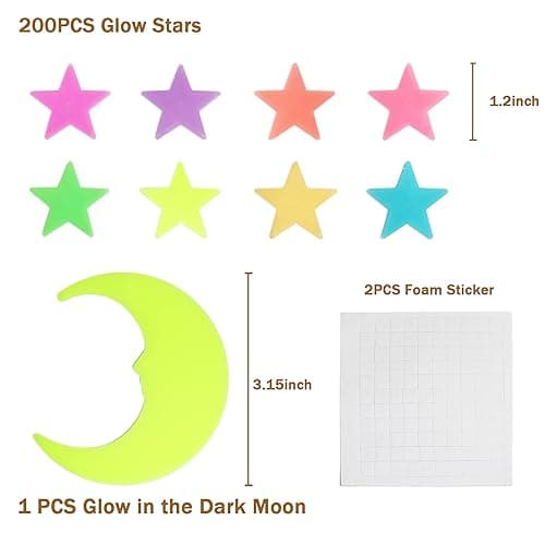 Glow in The Dark Stars Stickers for Ceiling, Adhesive 200pcs 3D Glowing Stars and Moon for Kids Bedroom,Luminous Stickers Create a Realistic Starry Sky,Room Decor,Wall Stickers thumbnail 3