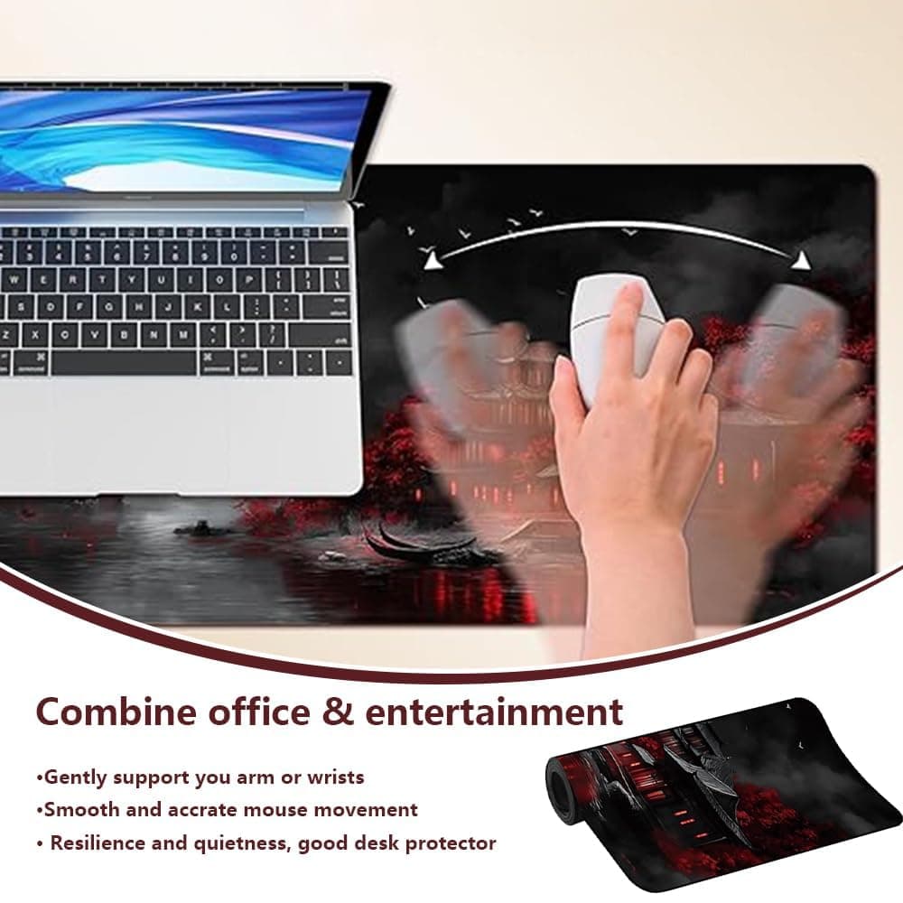 Large Mouse Pad for Desk Abstract Texture Line Gaming Mouse Pad, 300x800x3mm Extended Desk Mat with Non-Slip Rubber Base Stitched Edges Waterproof Keyboard Pad for Gaming & Work (Retro Design) thumbnail 3