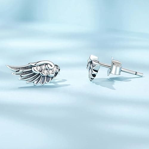 925 Sterling Silver Angel Wing Feather Stud Earrings for Women,Jewelry Gift for Friend Mom thumbnail 4