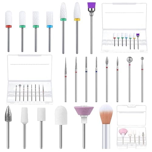 MelodySusie 21pcs Nail Drill Bit Set, Professional 3/32'' Ceramic Diamond Carbide Acrylic Gel Nail Art Tool Kit, Cuticle Remover Bit for Acrylic Gel Dip Powder, Nail Manicure Pedicure, Salon Home thumbnail 9