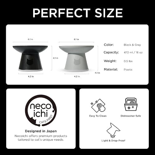 Necoichi BPA-Free Extra-Wide Elevated Cat Food Bowls, 2-Pack (Urban Fog) thumbnail 2
