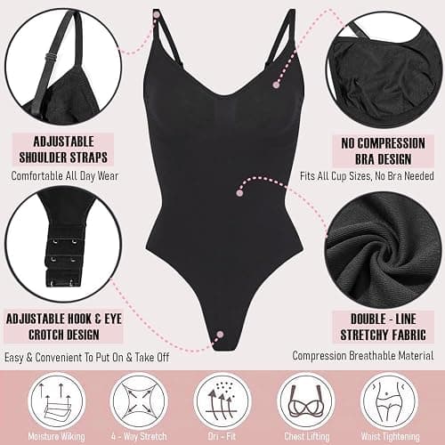Glamhug Women's Shapewear Bodysuit - Tummy Control Seamless Waist Sculpting Body Shaper - Thong Body Suit thumbnail 4