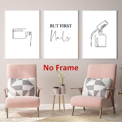 Nail Salon Canvas Wall Art Beauty Salon Artwork Cosmetics Pictures Makeup Wall Art Canvas Black and White Minimalist Line Art Nail Polish Pictures Wall Decor for Living Room Bedroom 16x24inchx3 Frameless thumbnail 5