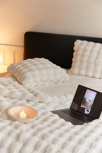 Bubble Decke Fellimitat Kuscheldecke Flauschig Flauschige Fluffy Blanket für Bett Sofa Casual (Weiß, 100 * 160cm) thumbnail 3