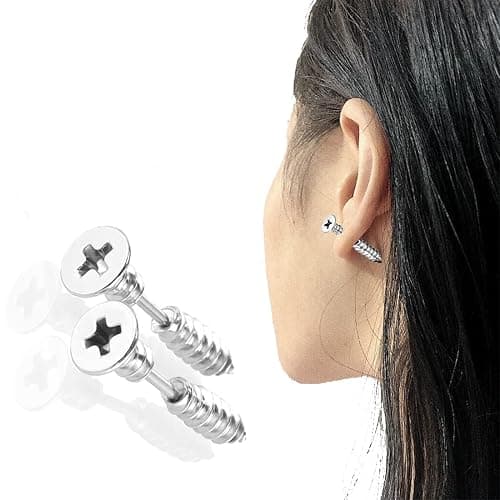 LEEQ 2pcs Frauen Männer Punk Edelstahl Schraube Ohrstecker Ohrringe Schmuck Silber（） thumbnail 2