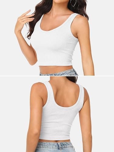 3 Pieces Womens Tank Tops Cute Sexy Going Out Ribbed Summer Tops Black White Crop Tops for Women - Medium - Black White Khaki thumbnail 4