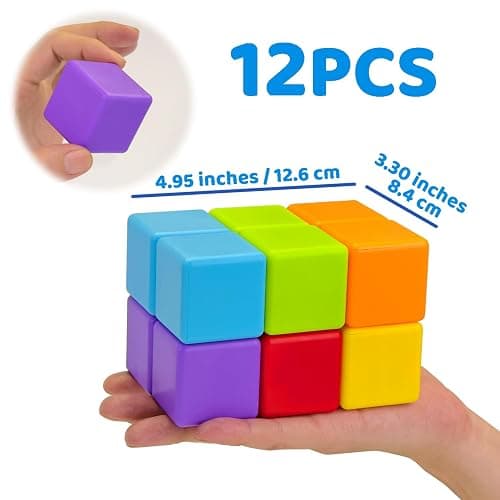 Magnetic Building Blocks Large, 1.65 inch Magnetic Stacking Cubes for Toddlers, Sensory & Montessori Toys for Boys & Girls 1 2 3 Years Old (12 PCS) thumbnail 4