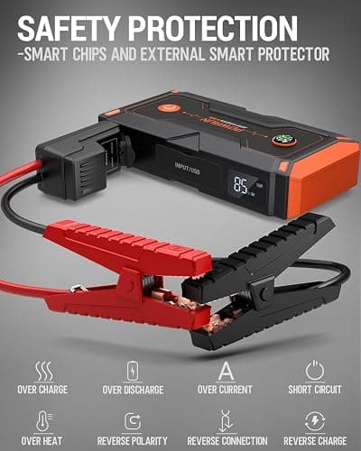 Powrun P-ONE Jump Starter, 2000A Portable Jump Box - Car Jump Starter Battery Pack for up to 8.0L Gas and 6.5L Diesel Engines, 12V Battery Jump Starter with Carry Case (Orange) thumbnail 4