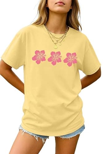 Oversized Graphic Floral T Shirts for Teens Girls Cottage Core Loose Tees Preppy Clothes Casual Aesthetic Vintage Tops thumbnail 2