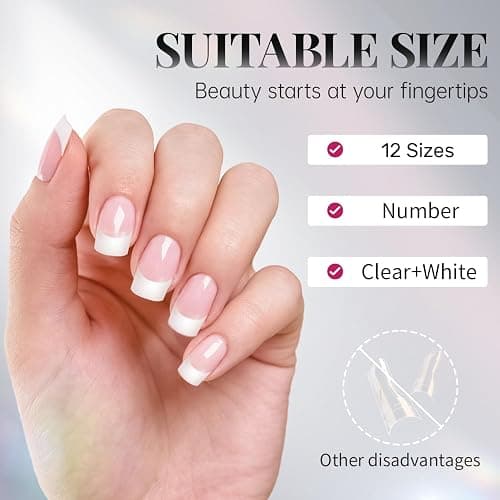 Krofaue French Nail Tips - 120PCS Acrylic White Fake Nails Art Tips 12 Sizes Half Cover False Nails Wrap Edge Square Nails with Case for DIY Nail Extensions thumbnail 4
