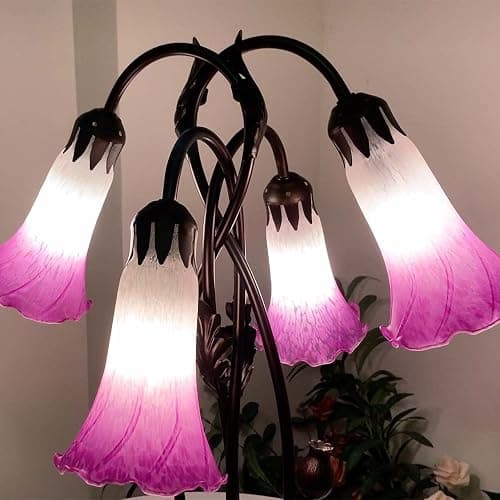Bieye L10851 Lily Flower Blown Glass Accent Table Lamp for Living Room Bedroom Decoration (4-Light, Purple) thumbnail 6