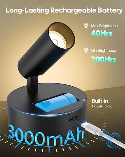 GOODEA Spotlights Indoor with Remote, 3000mAh Rechargeable Battery Plant Mini Spotlight Indoor, Wireless Uplighting with 3 Colors & Dimmable, LED Picture Light for Painting, Accent Lighting(4 Pack) thumbnail 4