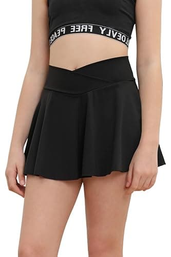 rrhss Gilrs Pleated Tennis Skirt with Pockets Kids V Crossover High Waisted Golf Skorts with Lining Shorts - Image 1