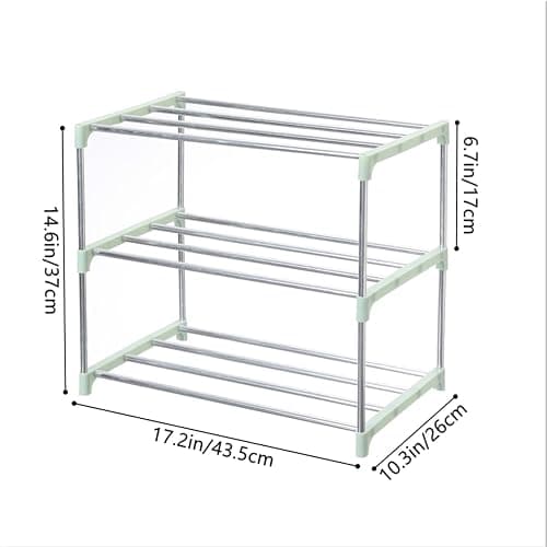 Jucaifu Stackable Small Shoe Rack, Entryway, Hallway and Closet Space Saving Storage and Organization (3-Tier, Green) thumbnail 3