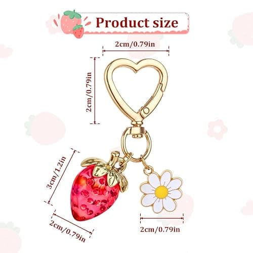 Apausvcm Cute Strawberry Keychain, Bag Purse Charms Kawaii Heart daisy flower Key Chains Accessories Strawberry Shortcake Decor for Handbags Backpack Women Girls Gift thumbnail 2