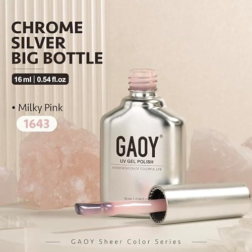 GAOY Pink Jelly Nude Gel Nail Polish, 16ml Sheer Translucent Soak Off Gel Polish, UV Light Cure for Nail Art DIY, 1643 Milky Pink thumbnail 7