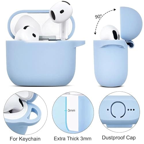 Compatible with AirPods 4 Case 2024, Silicone Protective Skin for Air pod 4 with Bling Keychain, Cover for Apple iPod 4th Generation Wireless Earbuds with Cleaner Kit (Sky Blue) thumbnail 4