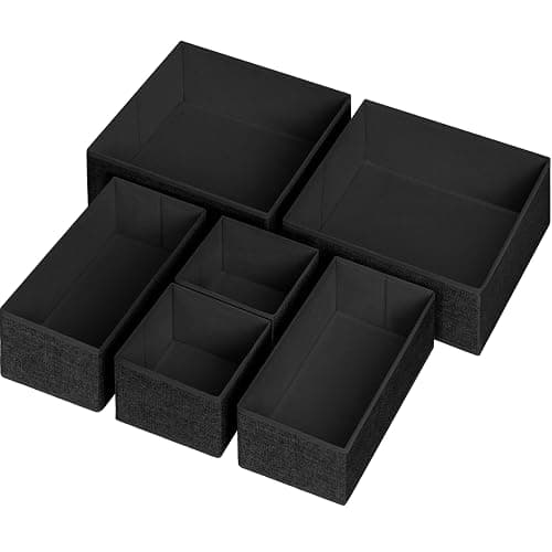 DRESSER | Amazon | Criusia 6 Pack Clothes Drawer Organizer Dividers, Fabric Foldable Closet Dresser Drawer Organizer for Clothing, Bra Sock Underwear Drawer Organizer for Nursery Bedroom Organization (6 Bins, Black) - 6 Pack - Black - Image 1