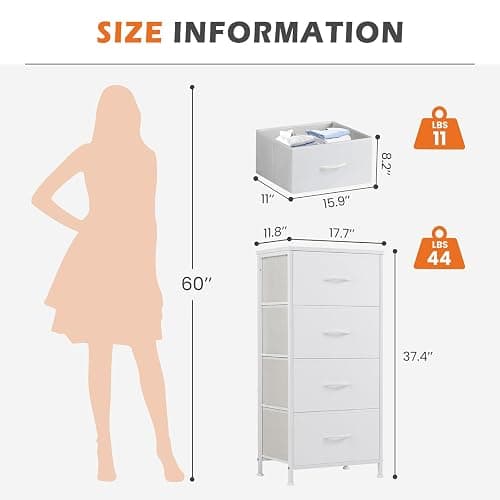 Sweetcrispy Nightstand Small Bedroom Dresser with 4 Fabric Drawers, Bed Side Furniture End Table, Wooden Top Cabinet Night Stand Dresser for Closet, Entryway, Dorm thumbnail 3