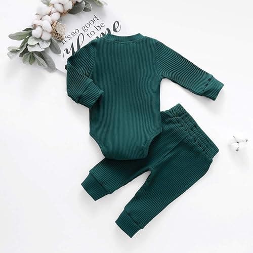 Newborn Baby Boy Girl Clothes Ribbed Knitted Cotton Long Sleeve Romper Long Pants Solid Color Fall Winter Outfits thumbnail 7