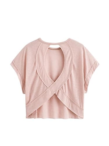 SOLY HUX Women Open Back Tops Workout Backless Tee Casual Athletic Shirts Short Sleeve Oversized Gym T Shirt - Image 1