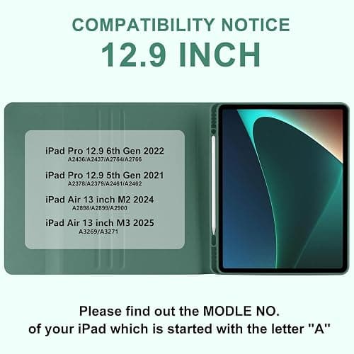 TaIYanG Keyboard Case for iPad Air 13-inch M3/M2/Pro 12.9 (6th & 5th Generation), Detachable Bluetooth Keyboard Case with Pencil Holder,Auto Sleep/Wake for iPad Air 13"(2025&2024)/Pro 12.9,Dark Green thumbnail 2
