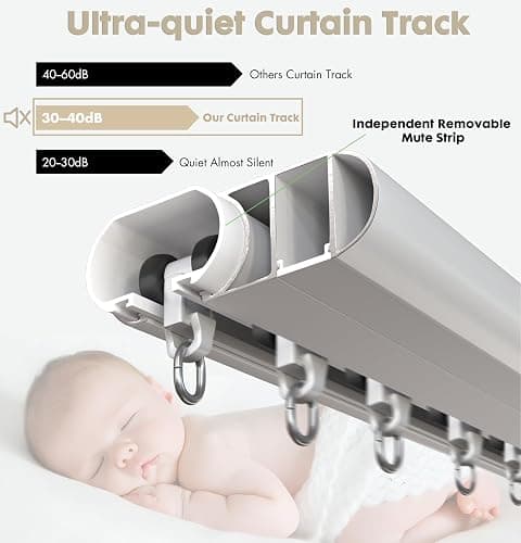 Silent Curtain Track Ceiling Mount 6'/8'/10'/12'/15', Wide 1.7" White Aluminum track Curtains Rail Set, Bedroom/Window/Hotel Drop Ceiling Curtains Tracks (without curtains & hooks) Single track 6ft thumbnail 4