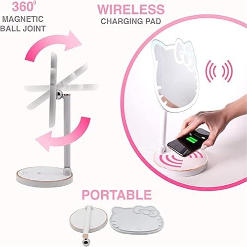 Impressions Vanity Hello Kitty Tabletop Mount LED Rechargeable Makeup Mirror with 360 Degree Rotation, Touch Sensor Desk Mirror with Light Strip and Adjustable Brightness thumbnail 6