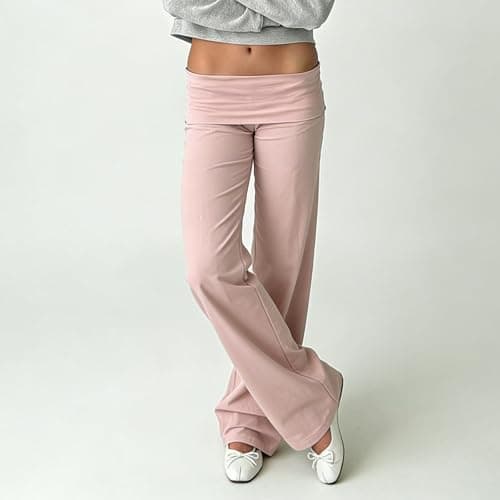 FOMOYUU Fold Over Lounge Pants for Women Y2K Low Rise Wide Leg Yoga Sweatpants Stretchy Foldover Pants Workout Bottoms thumbnail 5