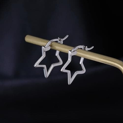 Reffeer Solid 925 Sterling Silver Minimalist Star Hoop Earrings for Women Teens Star Huggie Earrings Hoop thumbnail 6