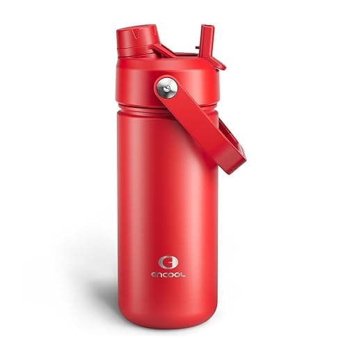 ENCOOL Insulated Water Bottle with Straw Stainless Steel Water Bottle, Leak-Proof, BPA-Free, Double Wall Vacuum Keeps Cold for 24 Hours for Sports, Travel, School (18 oz, Medium Carmine) - Image 1