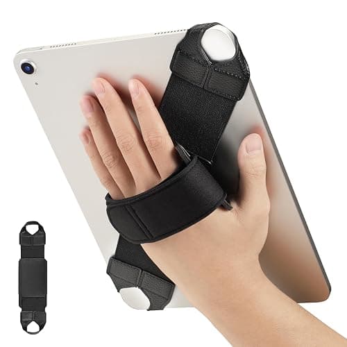 Fintie Universal Tablet Hand Strap Holder for 9-11 Inch Tablets eReaders, 360 Degrees Swivel PU Leather Secure Portable Adjustable Handle Grip for iPad, Galaxy Tab and 9-11" Tablets, Black - Image 1