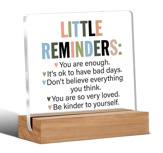Inspirational Motivational Gifts Employee Appreciation Gifts Little Reminders You are Enough Clear Desk Decorative Sign Acrylic Sign With Wooden Stand for Office Desk Table Shelf - Image 1