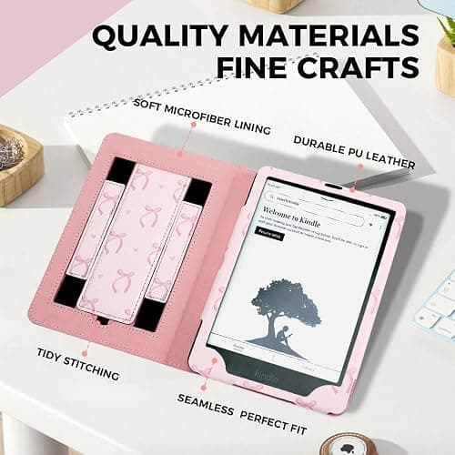 Pink Bow Case for 7"/ 6.8“ Kindle Paperwhite 12th/11th Generation,Hand Strap Stand Book Cover Sleeve for Kindle Colorsoft Signature Edtion,2025 Cute Coquette Ereader Ebook Gifts thumbnail 7